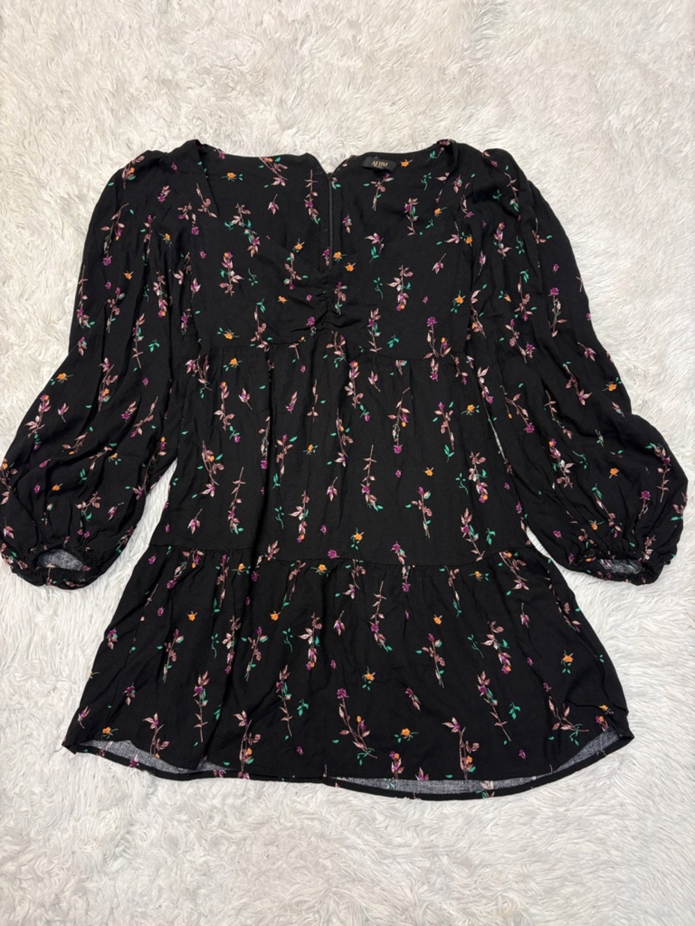 AFRM Channa Ruched Sweetheart Neck Floral Mini Dress - Picture 2 of 5